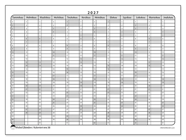 tulostettava Vuosikalenteri 2027 - Käytännölliset listat