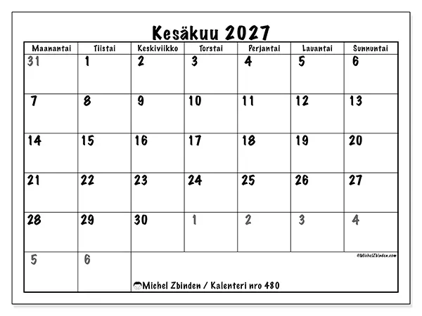 tulostettava kalenteri Kesäkuu 2027 - Kattava suunnittelu