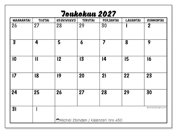 tulostettava kalenteri Toukokuu 2027 - Yksityiskohtainen malli