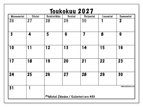 tulostettava kalenteri Toukokuu 2027 - Kattava suunnittelu