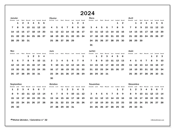 Calendrier à imprimer n° 32, 2024