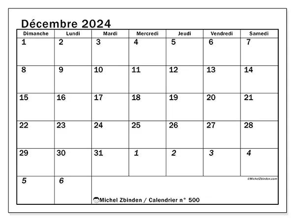 Calendrier à imprimer n° 500, décembre 2024