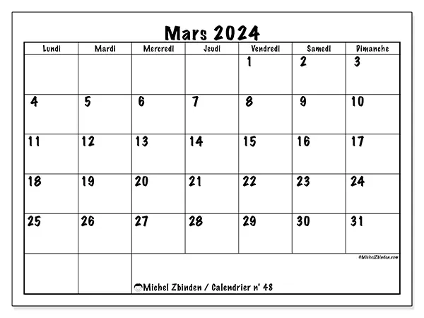 Calendrier mars 2024 48LD