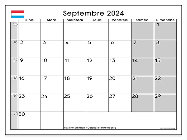 Calendrier à imprimer Luxembourg, septembre 2024