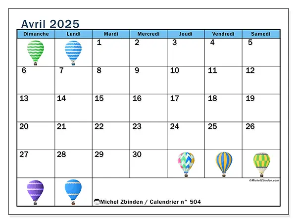 Calendrier avril 2025 504DS