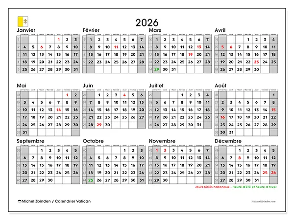 Calendrier 2026 - Vatican - Michel Zbinden FR