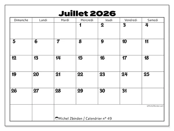 Calendrier juillet 2026 à imprimer - Coordination productive - Semaine : dimanche à samedi