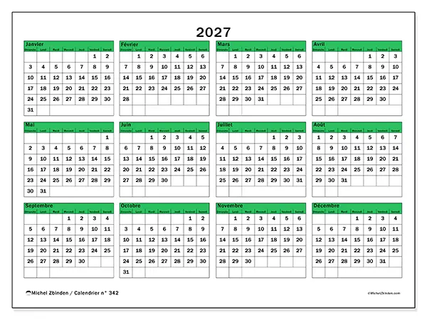Calendrier annuel 2027 à imprimer - Espoir pour l’avenir - Semaine : dimanche à samedi