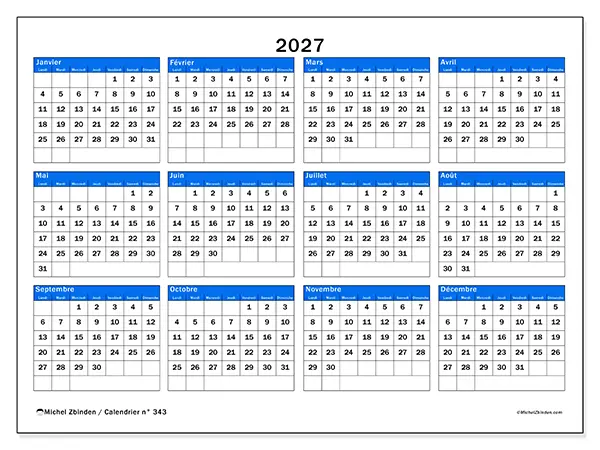 Calendrier annuel 2027 à imprimer - Vue stratégique