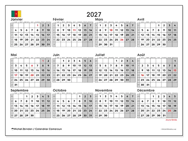 Calendrier annuel 2027 à imprimer - Cameroun