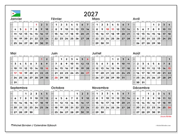 Calendrier annuel 2027 à imprimer - Djibouti