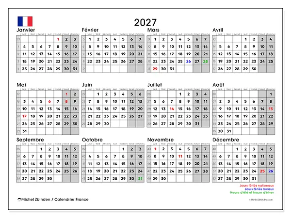 Calendrier annuel 2027 à imprimer - France