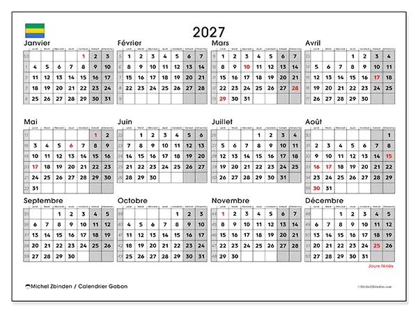 Calendrier annuel 2027 à imprimer - Gabon