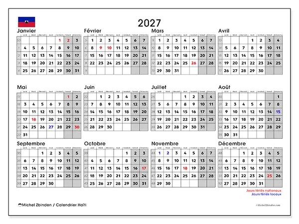 Calendrier annuel 2027 à imprimer - Haïti