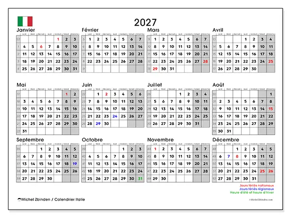 Calendrier annuel 2027 à imprimer - Italie
