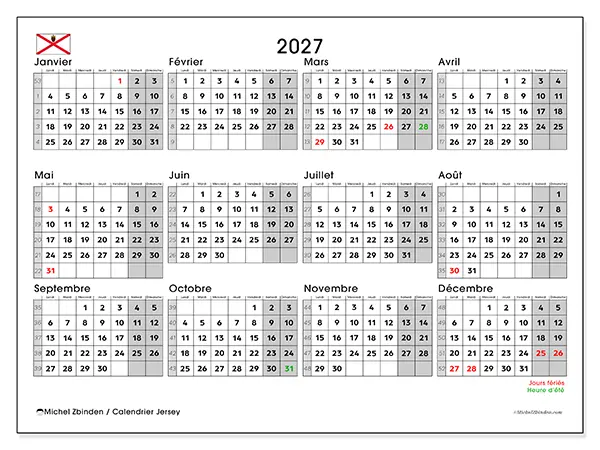 Calendrier annuel 2027 à imprimer - Jersey