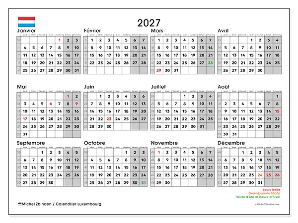 Calendrier annuel 2027 à imprimer - Luxembourg