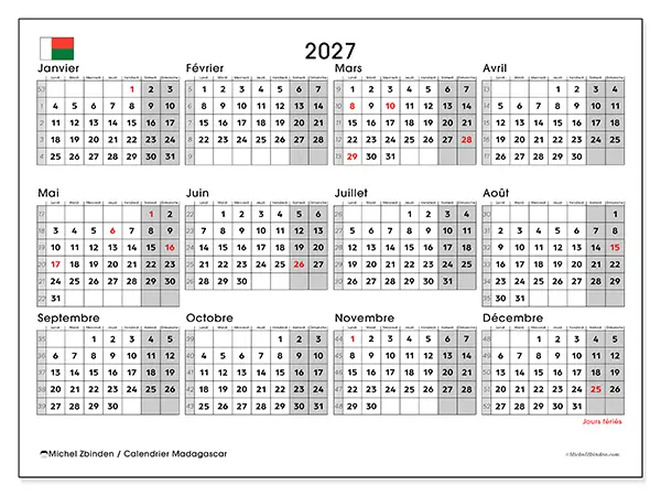 Calendrier annuel 2027 à imprimer - Madagascar