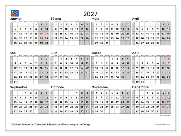 Calendrier annuel 2027 à imprimer - République démocratique du Congo