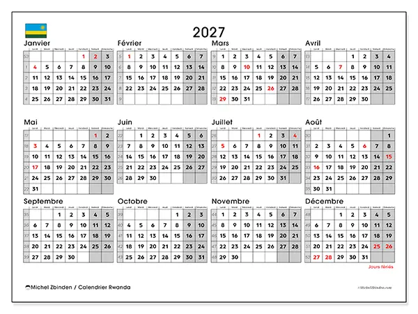 Calendrier annuel 2027 à imprimer - Rwanda