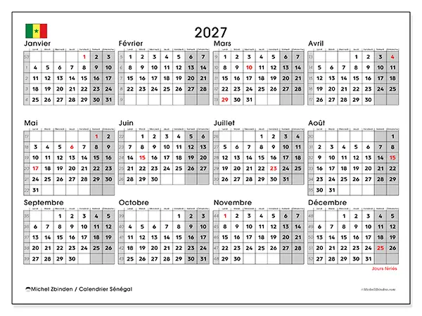 Calendrier annuel 2027 à imprimer - Sénégal