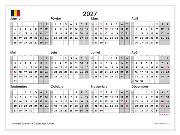 Calendrier annuel 2027 à imprimer - Tchad
