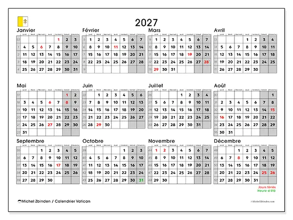 Calendrier annuel 2027 à imprimer - Vatican