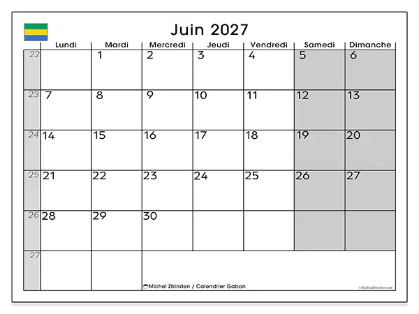Calendrier juin 2027 à imprimer - Gabon