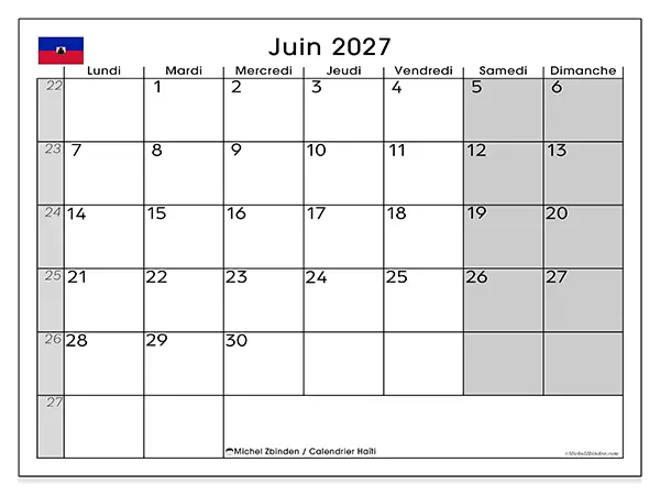 Calendrier juin 2027 à imprimer - Haïti