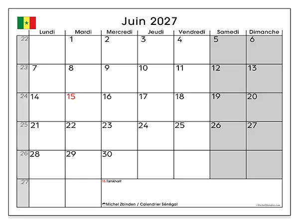 Calendrier juin 2027 à imprimer - Sénégal
