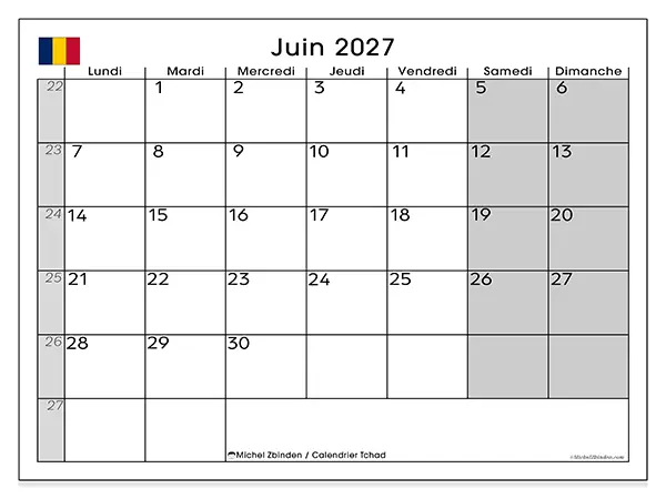 Calendrier juin 2027 à imprimer - Tchad