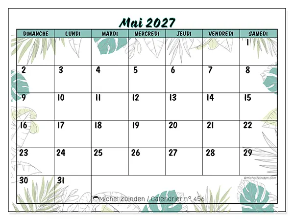 Calendrier mai 2027 à imprimer - Nature et jardin - Semaine : dimanche à samedi