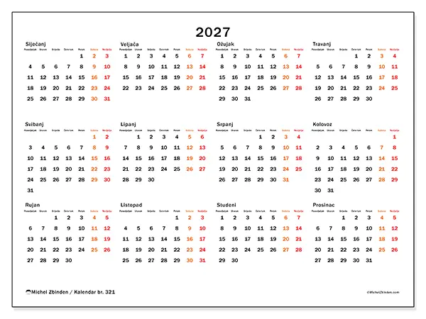 Godišnji kalendar 2027 za ispis - Vikend u fokusu