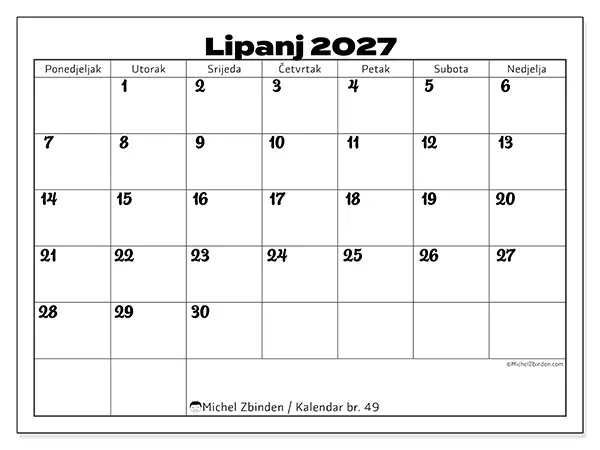 Kalendar lipanj 2027 za ispis - Usklađivanje posla