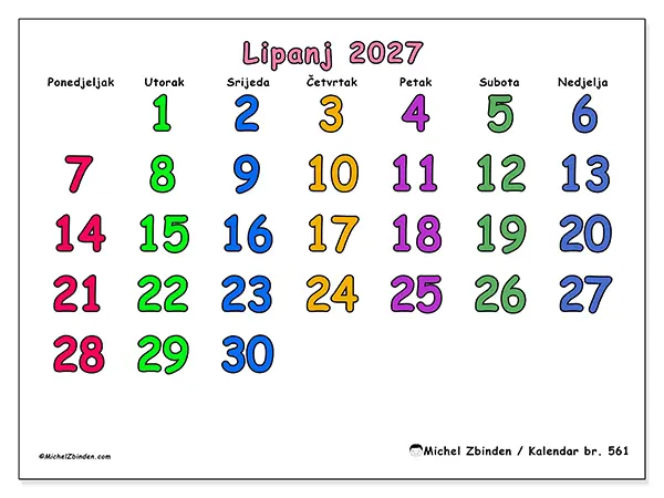 Kalendar lipanj 2027 za ispis - Kreativni trenuci