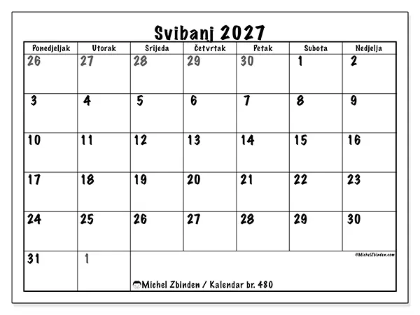 Kalendar svibanj 2027 za ispis - Potpuno planiranje