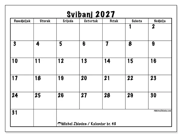 Kalendar svibanj 2027 za ispis - Dnevni planovi
