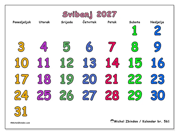 Kalendar svibanj 2027 za ispis - Kreativni trenuci