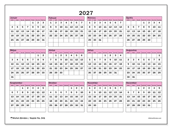 nyomtatható Éves naptár 2027 - Tervezés és előrelátás