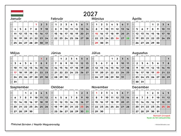 nyomtatható Éves naptár 2027 - Magyarország