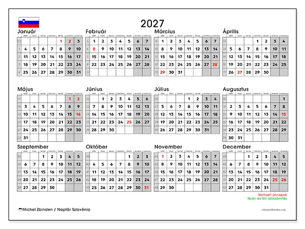 nyomtatható Éves naptár 2027 - Szlovénia