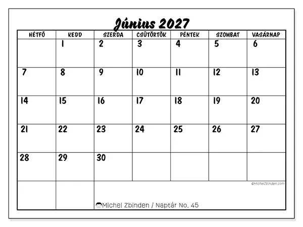 nyomtatható naptár Június 2027 - Iskolai siker