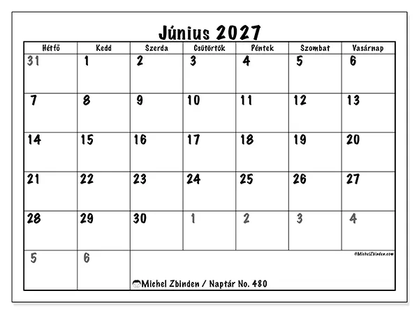nyomtatható naptár Június 2027 - Teljes tervezés