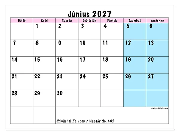 nyomtatható naptár Június 2027 - Csapat időbeosztás