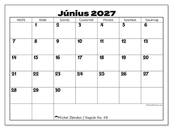 nyomtatható naptár Június 2027 - Munka összehangolása