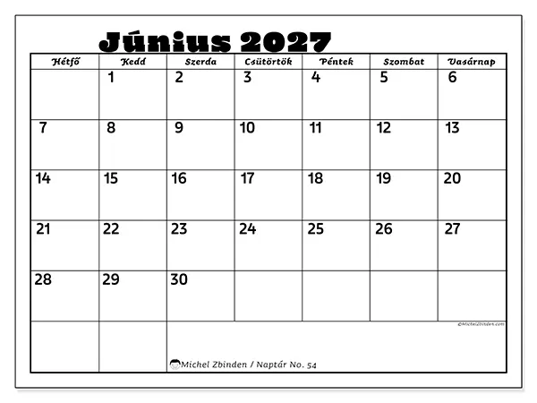 nyomtatható naptár Június 2027 - Családi tevékenységek