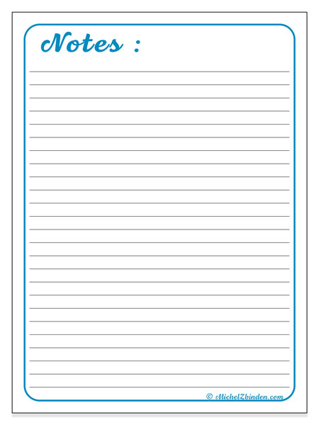 Feuille de notes “Simplement bleu”, avec un design simple et efficace. .