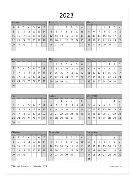 Kalender 37SL, 2023, til udskrivning, gratis. Gratis udskrivbar tidsplan