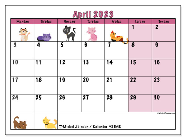 Kalender til udskrivning, april 2023, 481MS