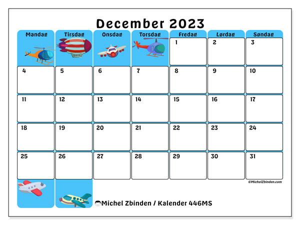 Kalender december 2023 “446”. Gratis program til print.. Mandag til søndag